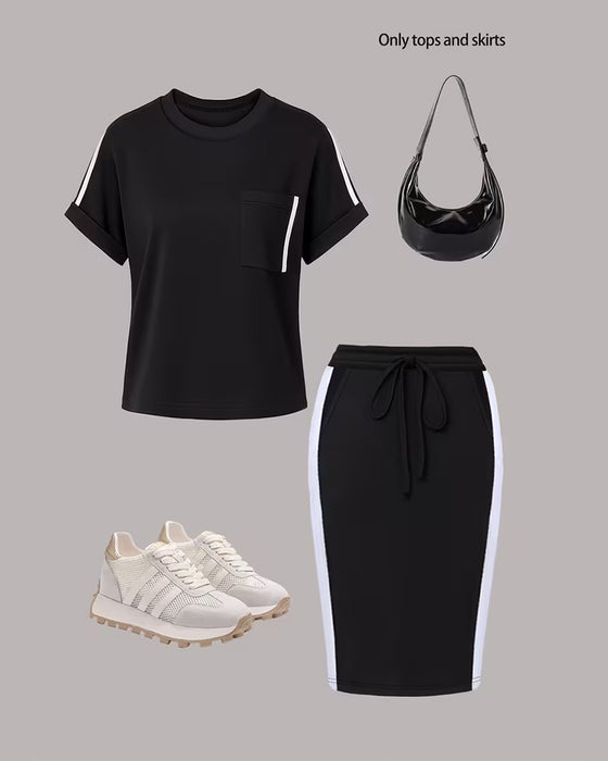 Set Randig Casual Sport Kjol