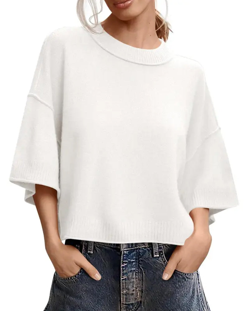 Pullover Enfärgad Loose Fit Casual Halvärm