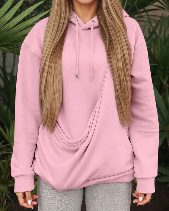 Hoodie Stor Ficka Enfärgad