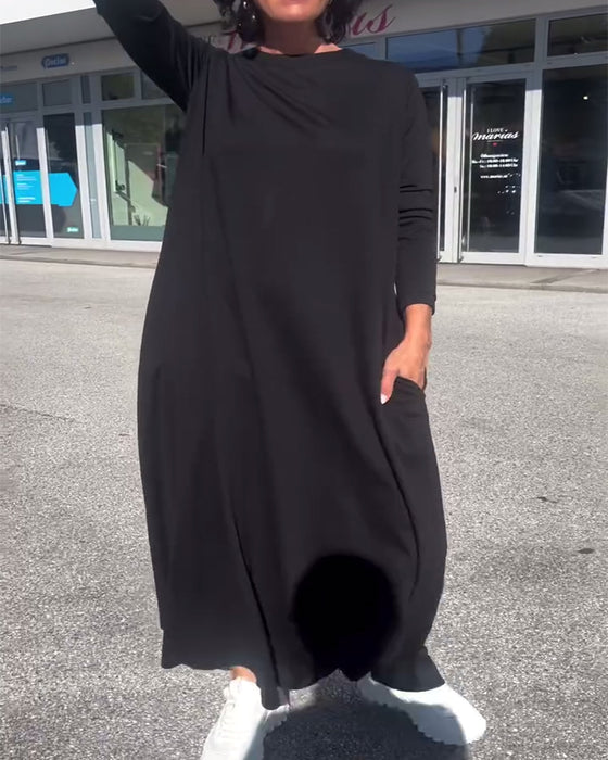 Klänning Lössittande Lång Ärm Rund Halsringning