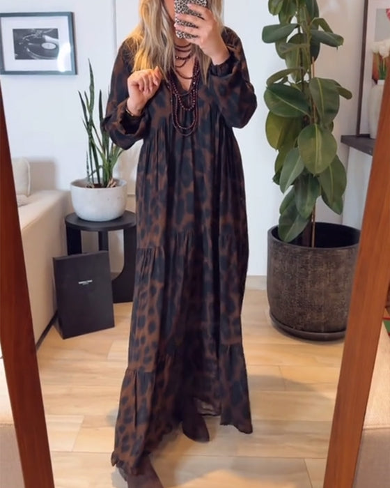 Klänning V-Ringad Leopardtryck Mode Maxi