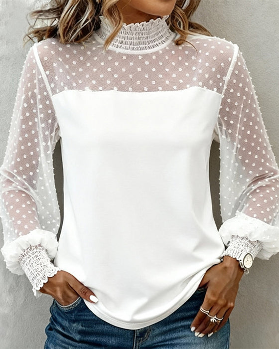 Enfärgad Blus Med Lyktärmar Och Lapptäcktsdetaljer