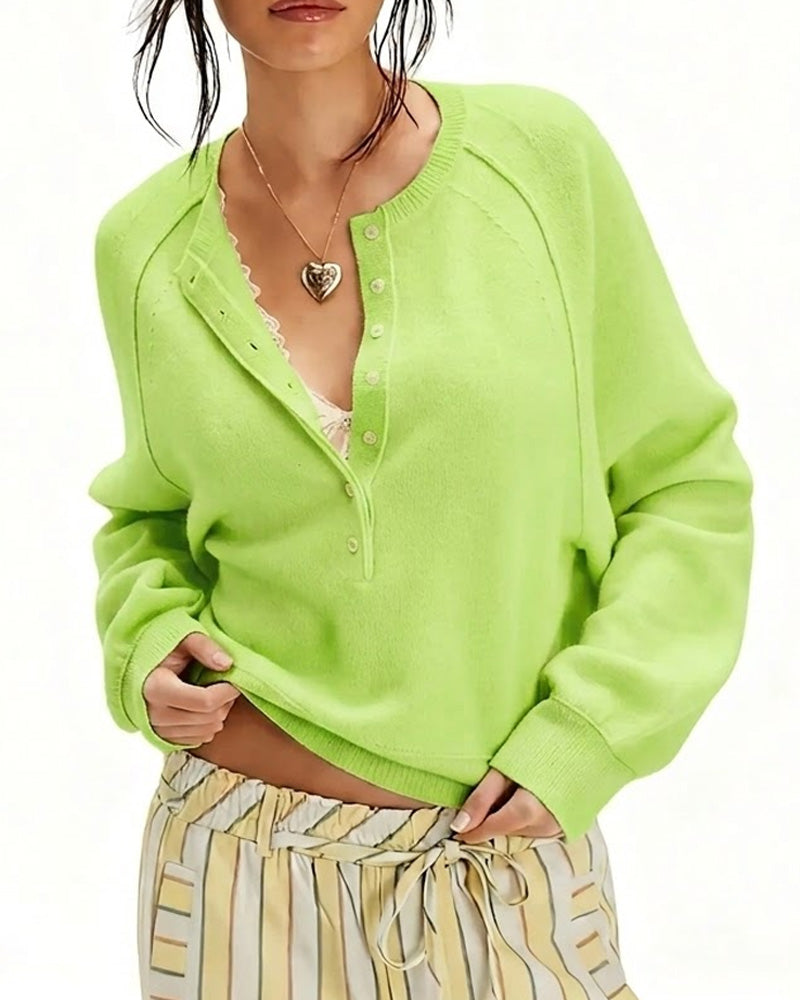 Pullover Henley Hals Stickad