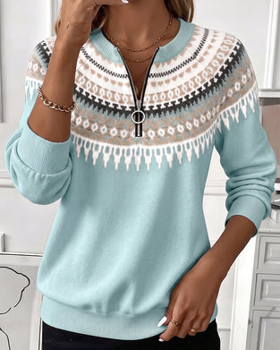 Sweatshirts Färgblock Dragkedja Lång Ärm