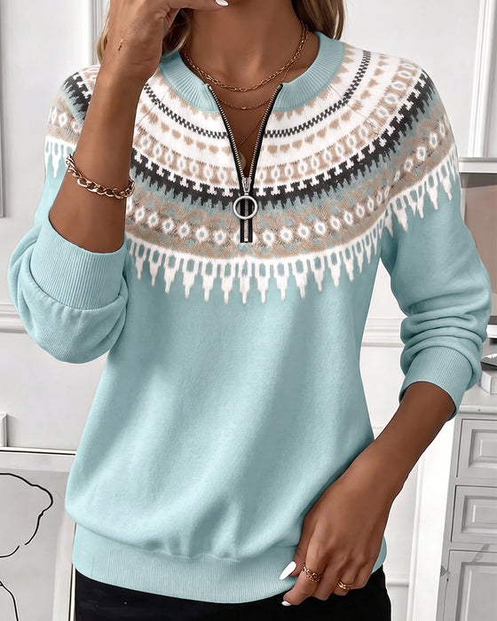 Sweatshirts Färgblock Dragkedja Lång Ärm