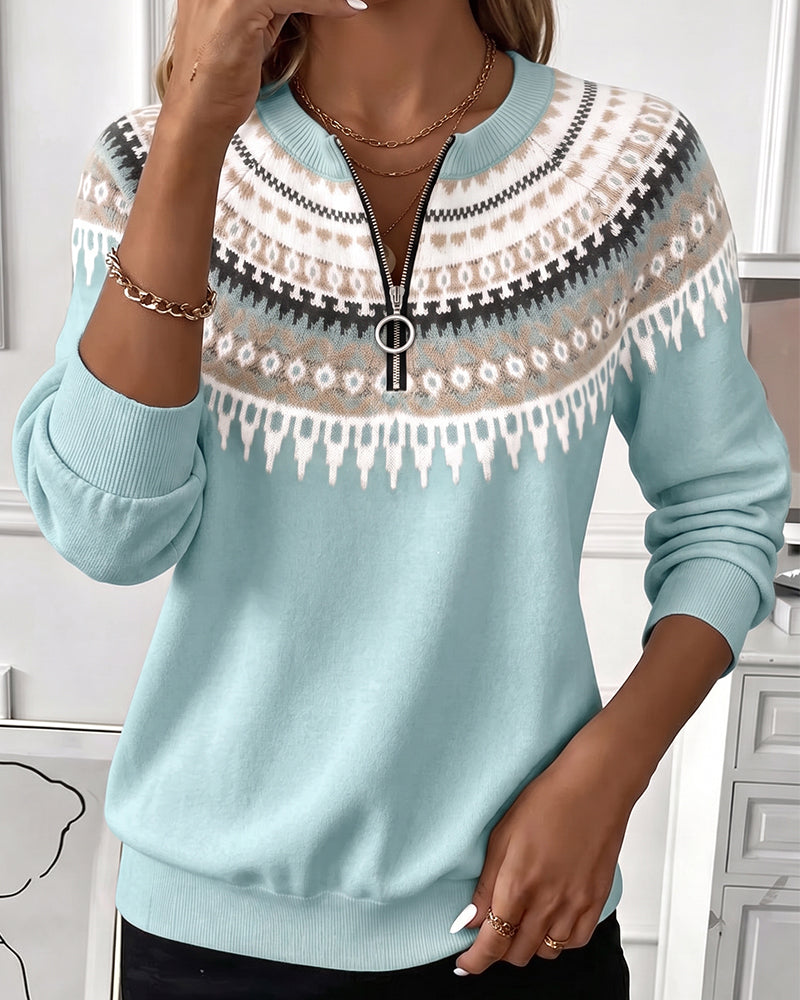 Sweatshirts Färgblock Dragkedja Lång Ärm