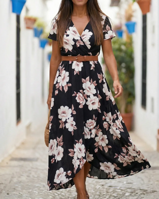 Klänning Blommigt Print Casual Kortärmad