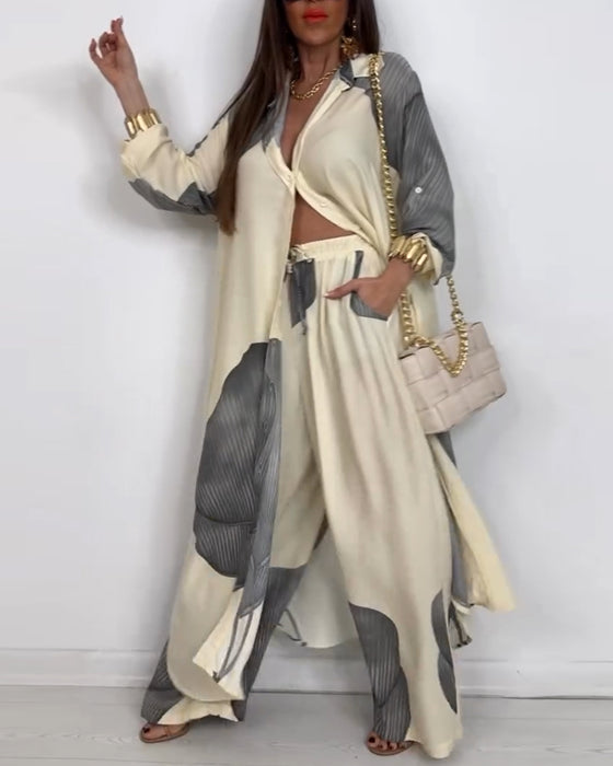 Kostym Krage Knapp Färgblock Randiga Rakbyxor