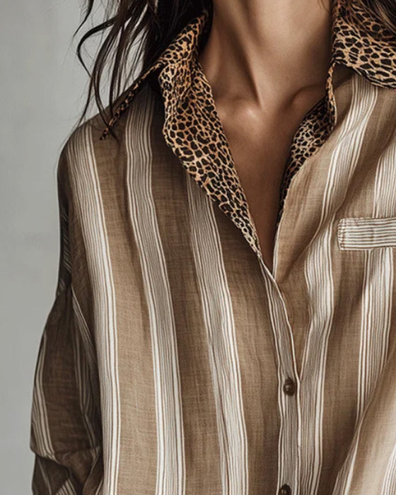 Skjorta Casual Skjortkrage Leopard Rand