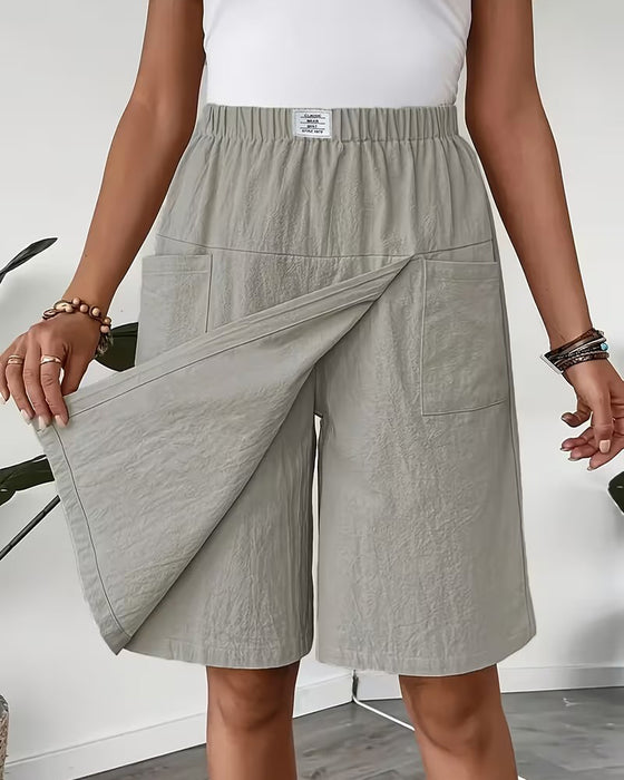 Shorts Casual Enfärgad Fickdesign