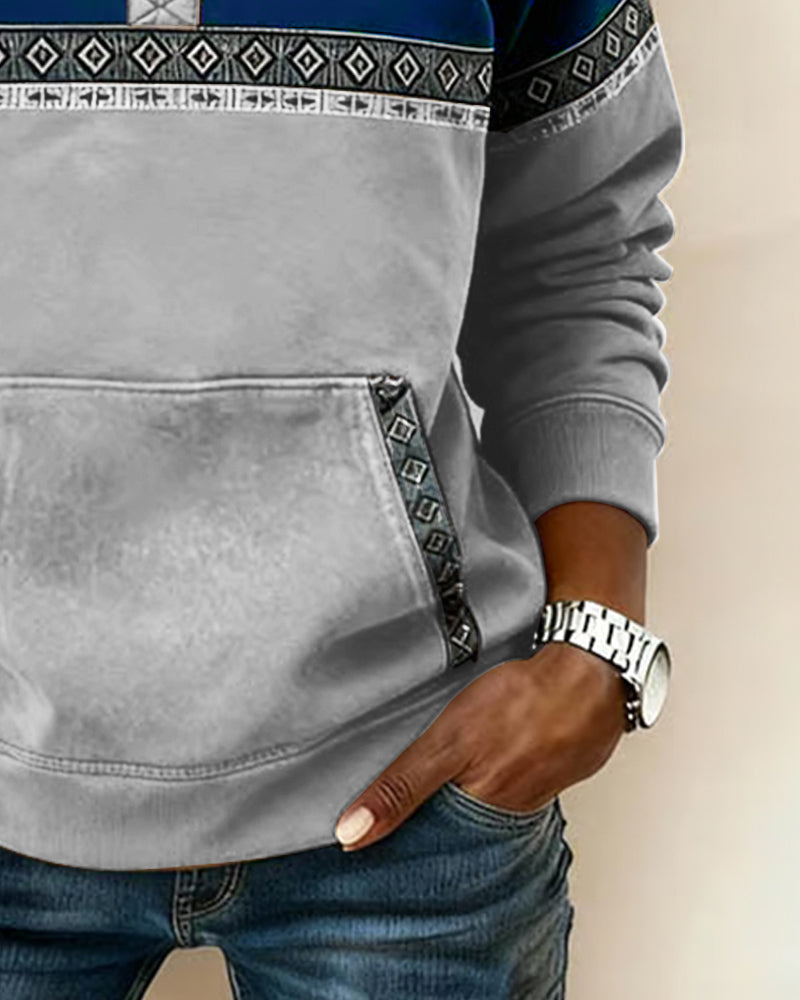 Retro Hoodie Med Färgblockning Och Pälskrage