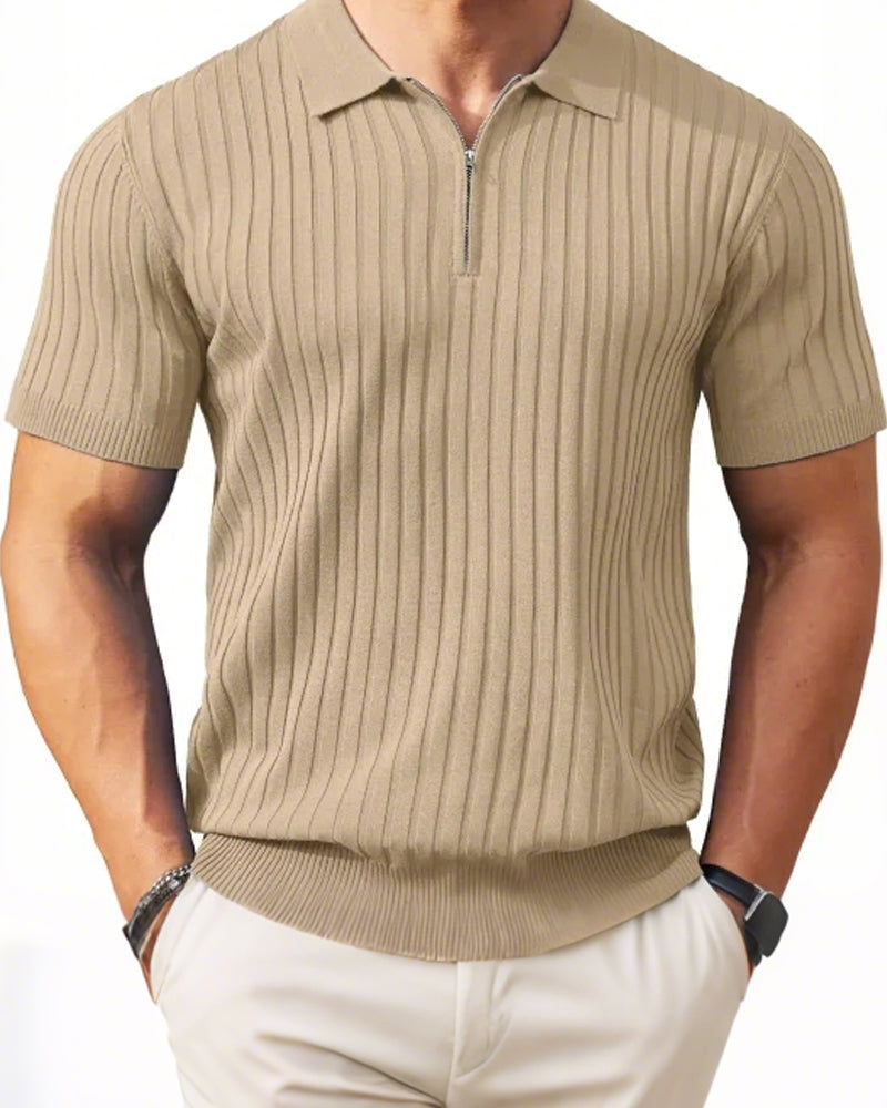 Skjortor Herr Dragkedja Kort Ärm Ribbstickad Polo T-Shirts Golf