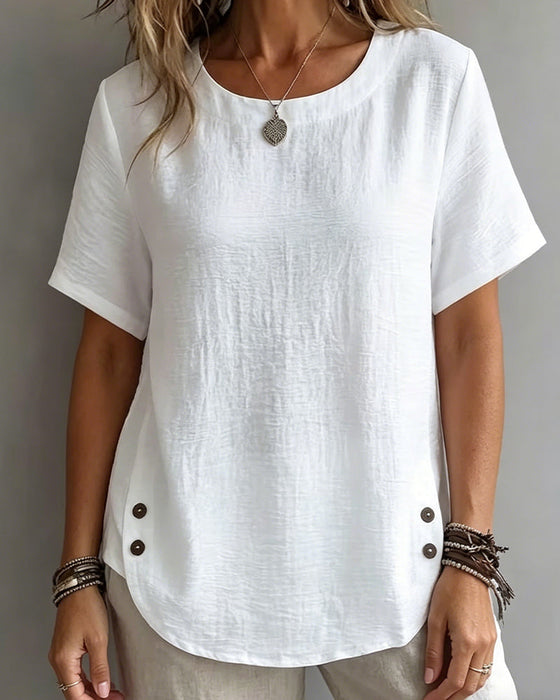 T-Shirt Rund Halsning Enfärgad Enkel 100% Bomull