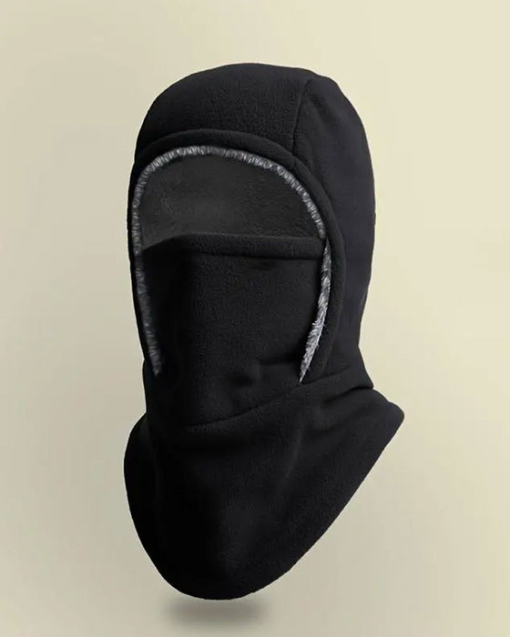 Vinter 2 I 1 Mössa Och Ansiktsmask Vindtät Tjock Fleecefoder För Utomhussport Svart