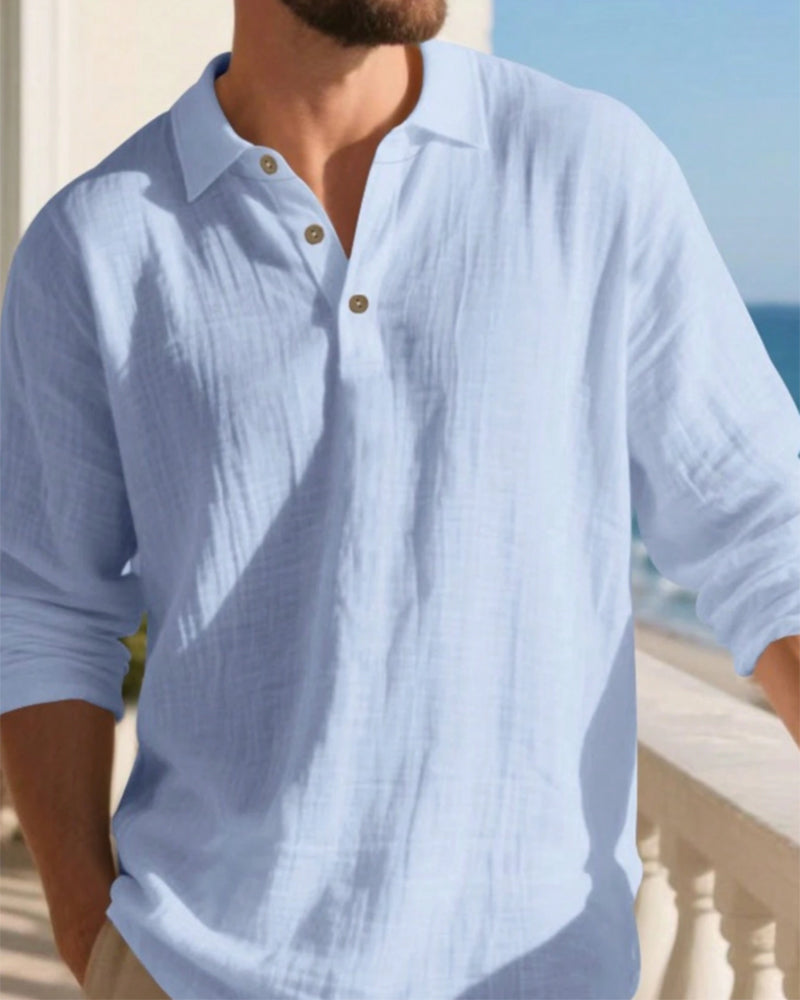 Skjorta Herr Lättvikt Lös Linne Långärmad Polo