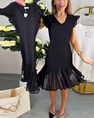 Klänning Små Flygande Ärmar Spets V-Ringning