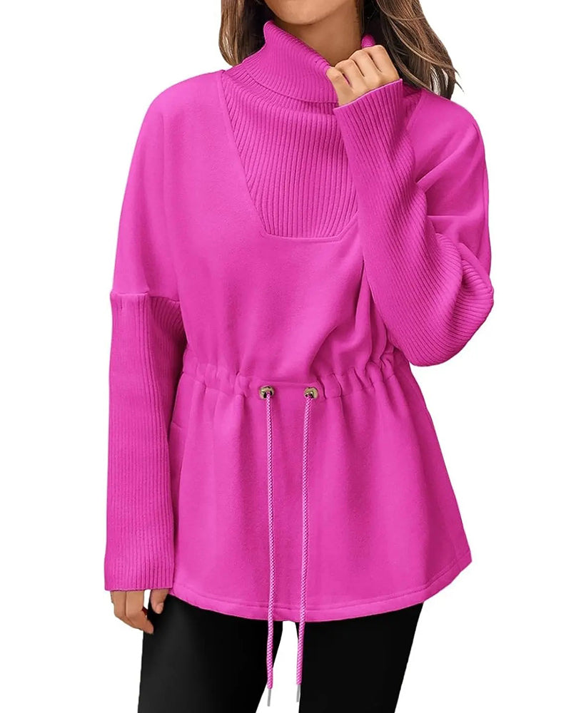 Sweatshirt Hög Krage Lång Ärm Midja Dragsko