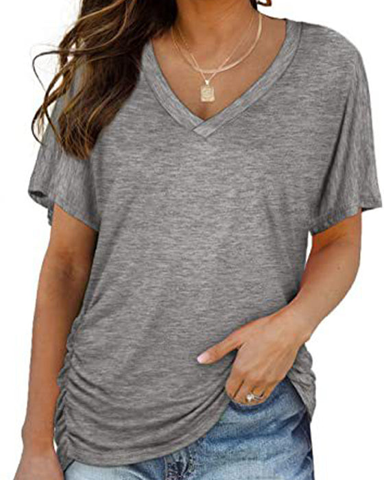T-Shirt Veckad Enfärgad V-Ringning