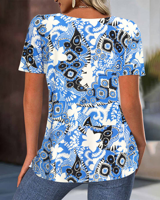 Blus Plisserad Tryckt Fashion