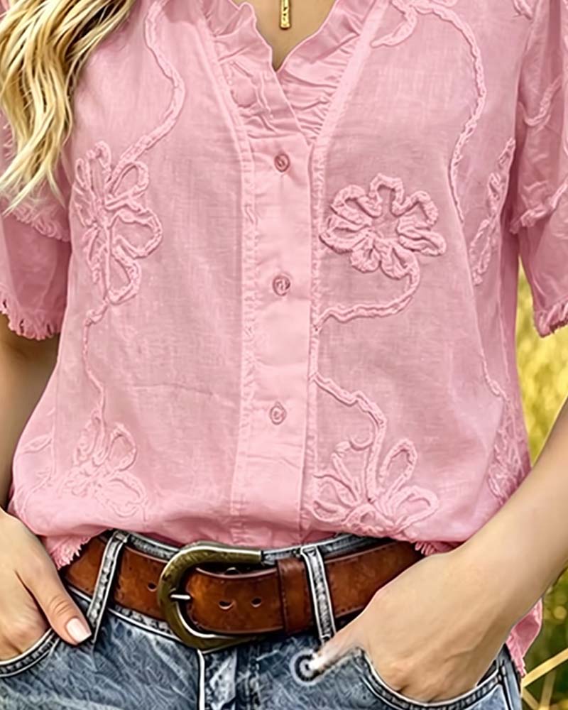 Blus Fransad Fåll Puffärm