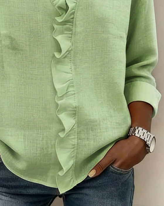 Blus Rysch V-Ringad Långärmad