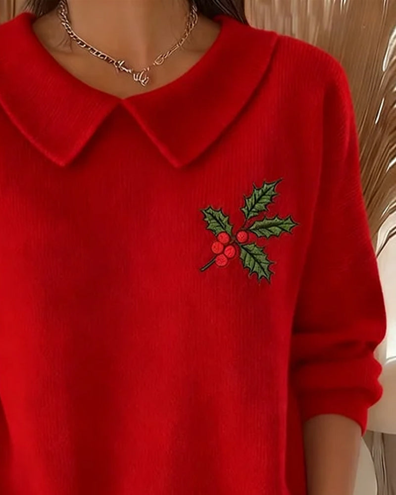 Pullover Med Peter Pan-Krage Och Jacquardmönster