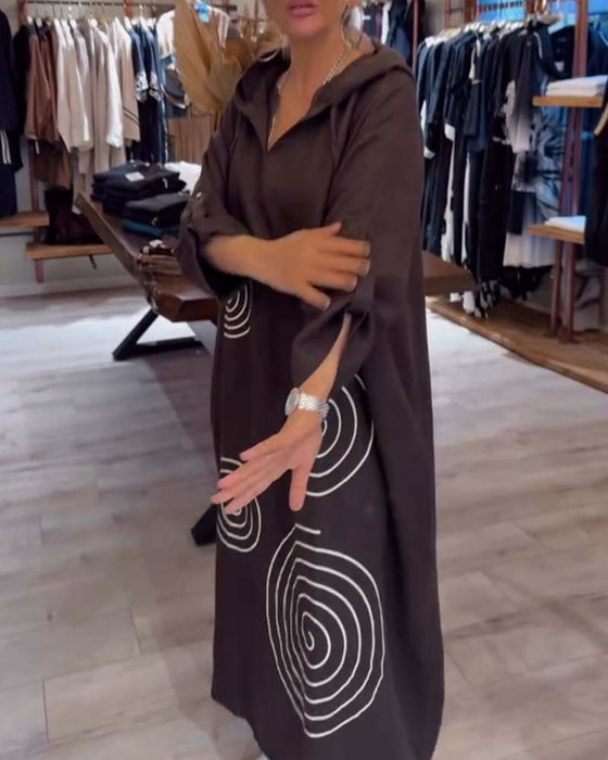 Klänning Med Huva Långärmad Lössittande