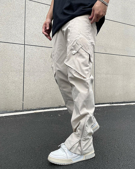 Byxor Solid Färg Dragkedja Ficka Casual Herr