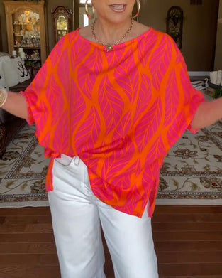 Blus Rund Hals Lös Tryck