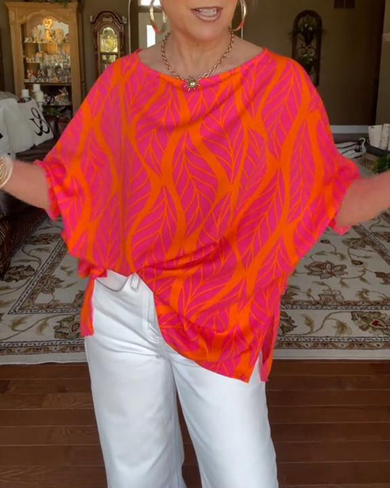 Blus Rund Hals Lös Tryck