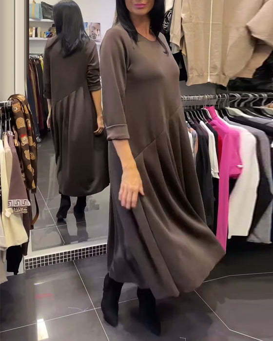 Klänning avslappnad rund hals enfärgad