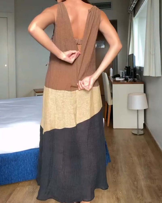 Klädning Ärmlös Färgblock Casual