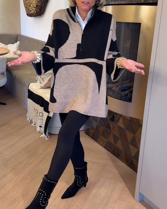 Pullover Med Halvdragkedja Och Modernt Ståkrage