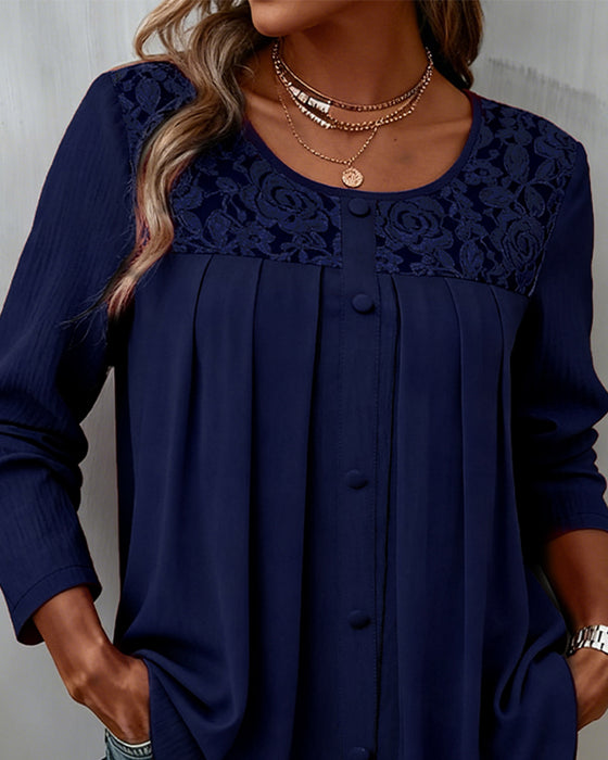 Långärmad Lös Plisserad Topp