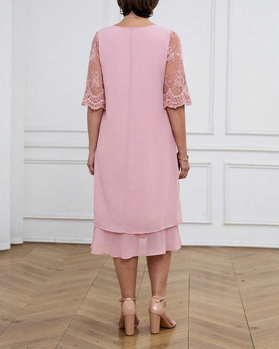 Klänning Moderiktig Och Elegant Spets Midilång Ärme