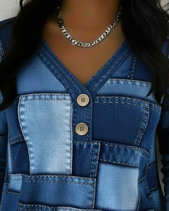 Topp Knapp Igen V-Ringning Rutig