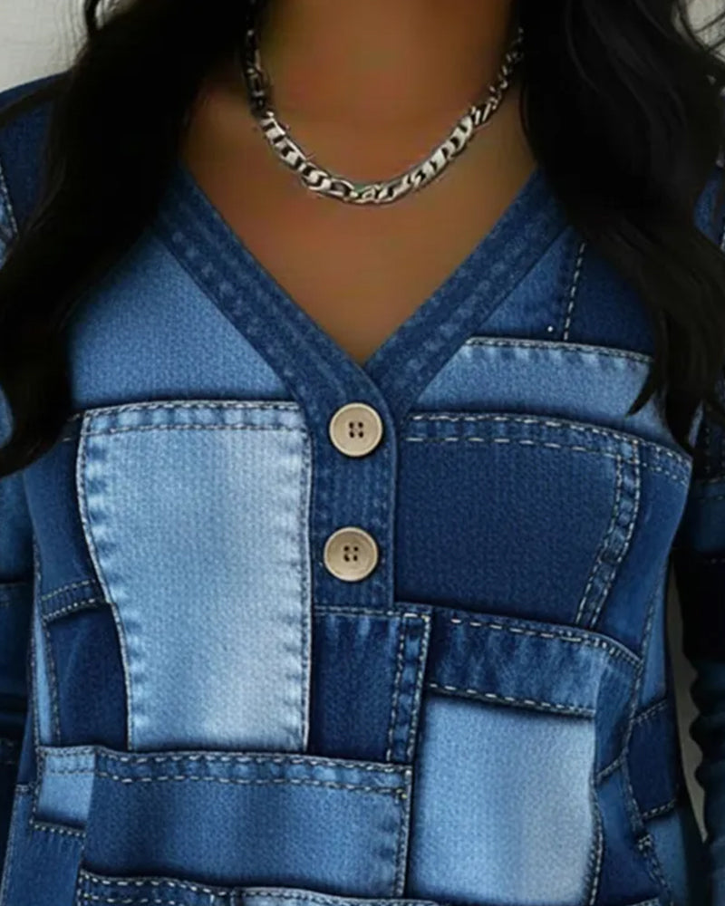 Topp Knapp Igen V-Ringning Rutig