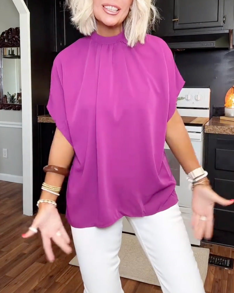 Blus Mock Neck Löss Solid
