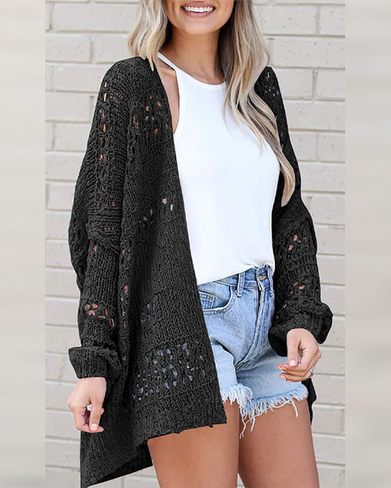 Cardigan Casual Långärmad Utskuren Tröja