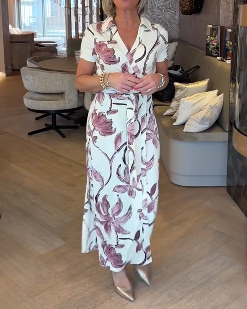 Klänning Blommigt Tryck V-Hals