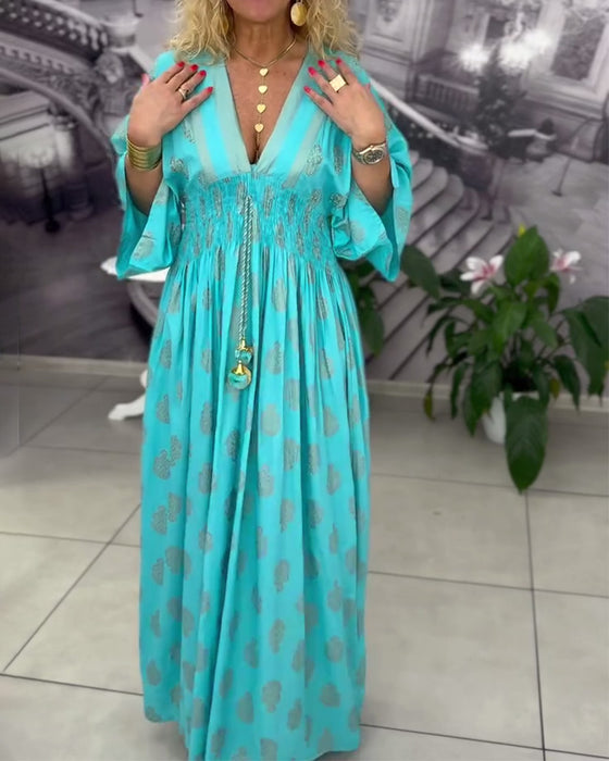 Klänning Lös Semestertryck Midja Maxi