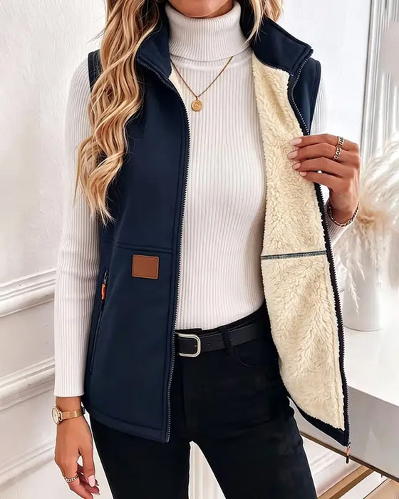 Cardigan Vadderad Polar Fleece Öppen Fram
