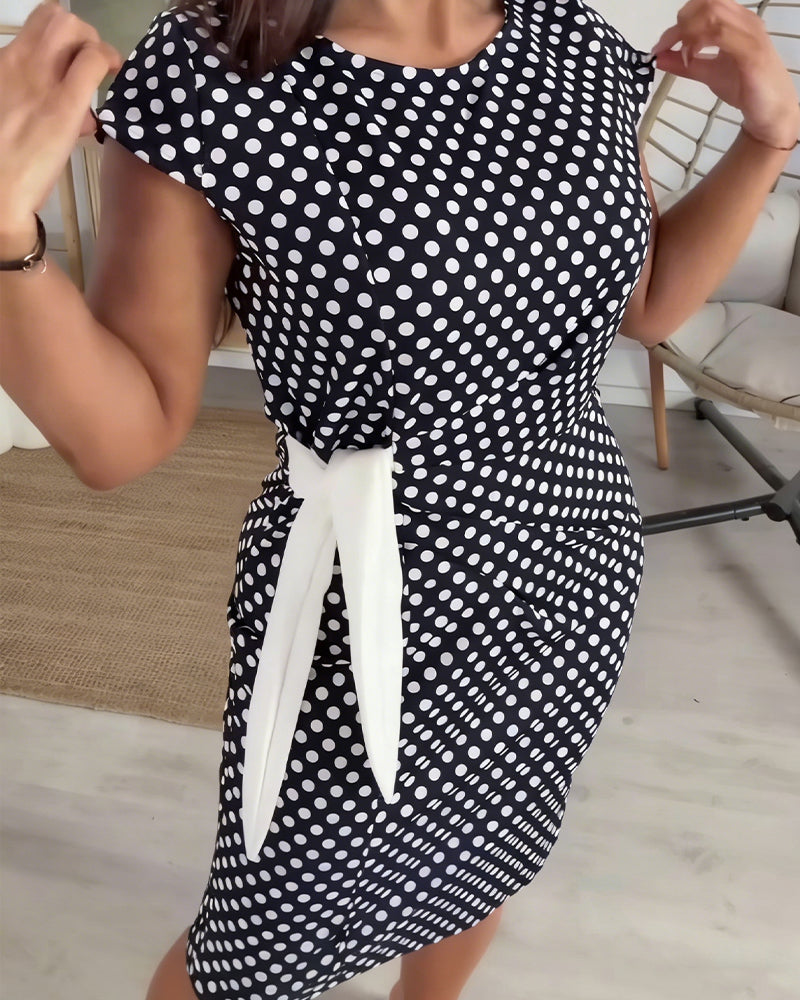 Klänning Prickig Snörning Midja