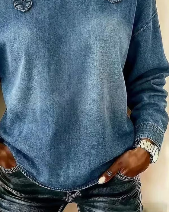 Blus Spagettiband Off-Shoulder Denim Metall Knapp