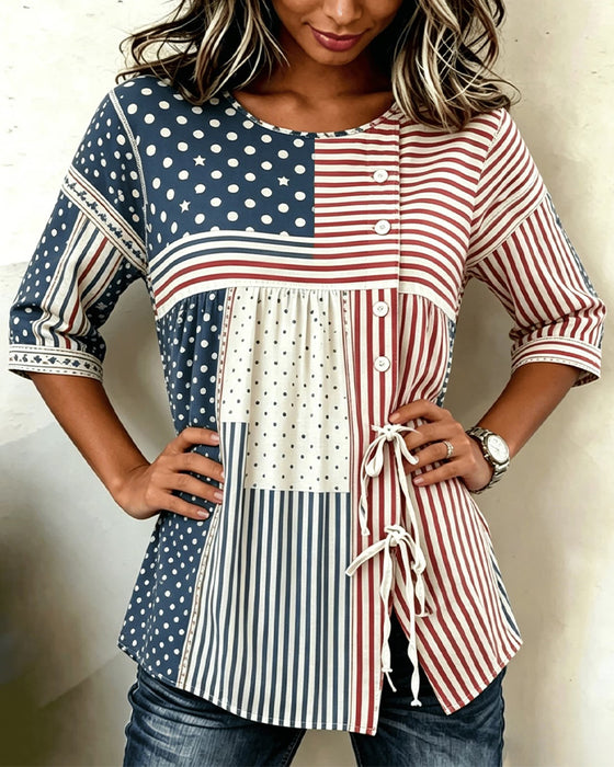 Blus Flagga Tryck Patchwork Slips