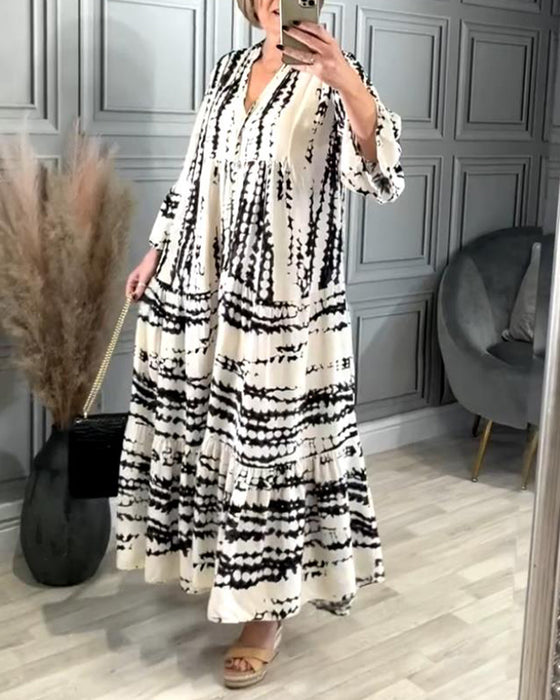 Kontrasttryck klockärm avslappnad klänning