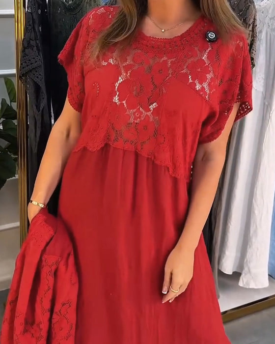 Klänning Elegant Spets-Kant Patchwork Maxi
