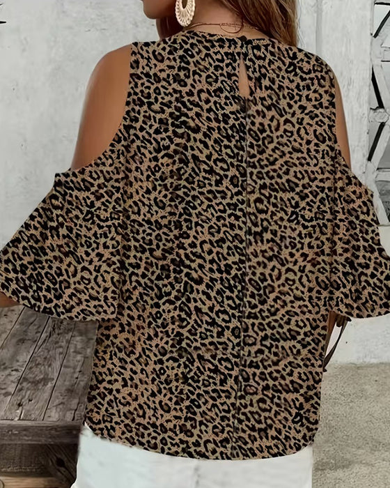 Blus Leopardprint Cold Shoulder Mode