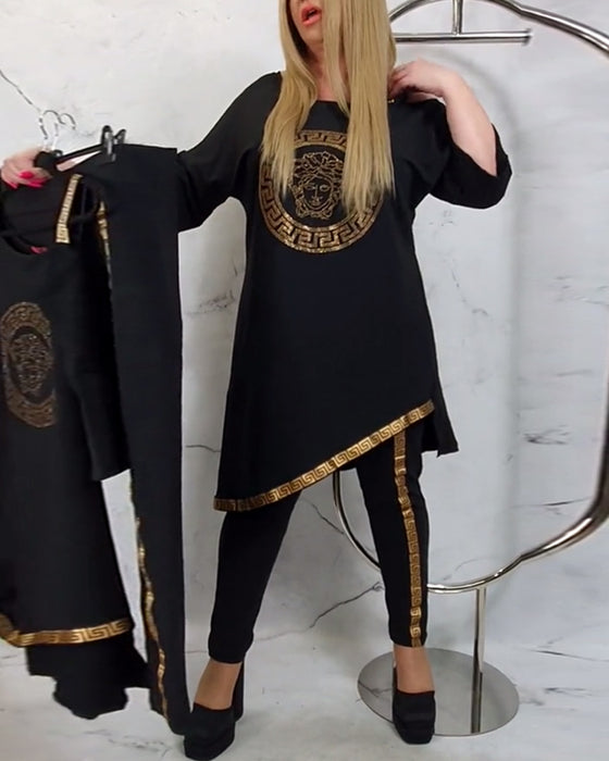 Casual tryckt oregelbunden tvådelad kostym