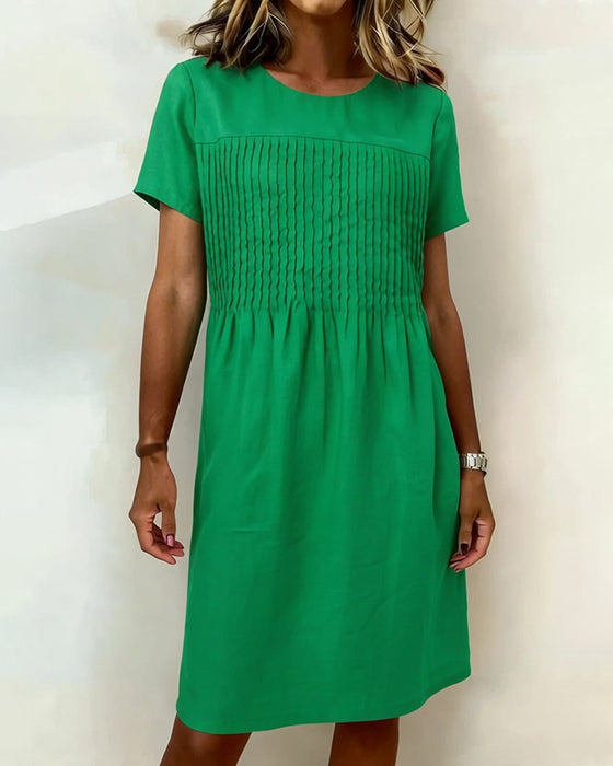 Klänning Rund Hals Veckad Avslappnad